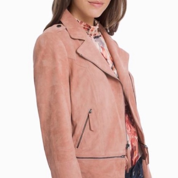🚫SOLD🚫 White House Black Market Genuine Leather Suede Blush Moto Jacket - Picture 4 of 16